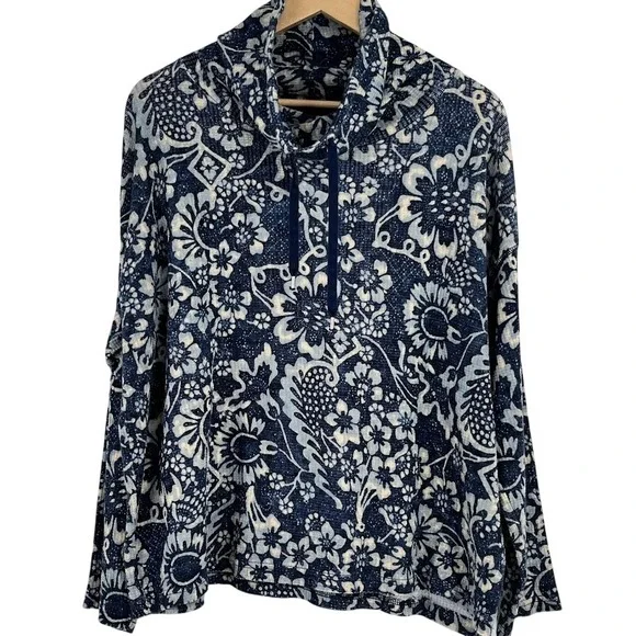 Chaps Cowl Neck Pullover Women's Blue Floral Size Large - Picture 1 of 8